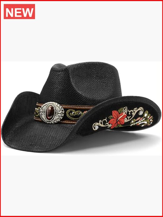 Straw Embroidered Western Cowboy Hat with Adjustable Fit main image 6